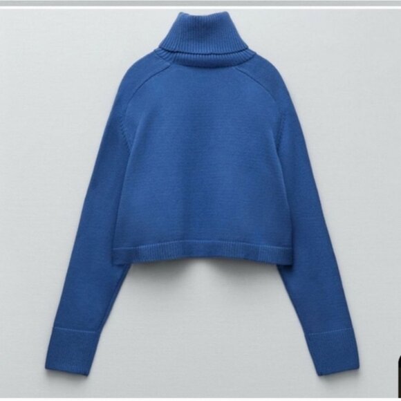 ZARA | High Neck Cropped Sweater Blue Sz M - Picture 2 of 6
